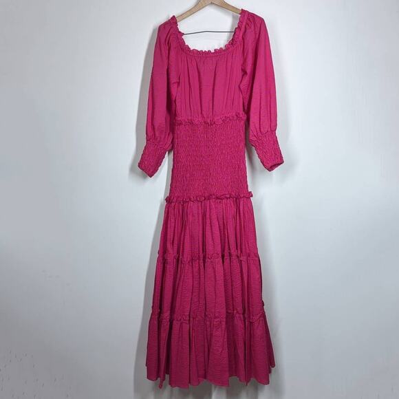 Alexis Thalssa Off The Shoulder Shirred Fuschia Dot Maxi Dress Small Preowned - Picture 4 of 9